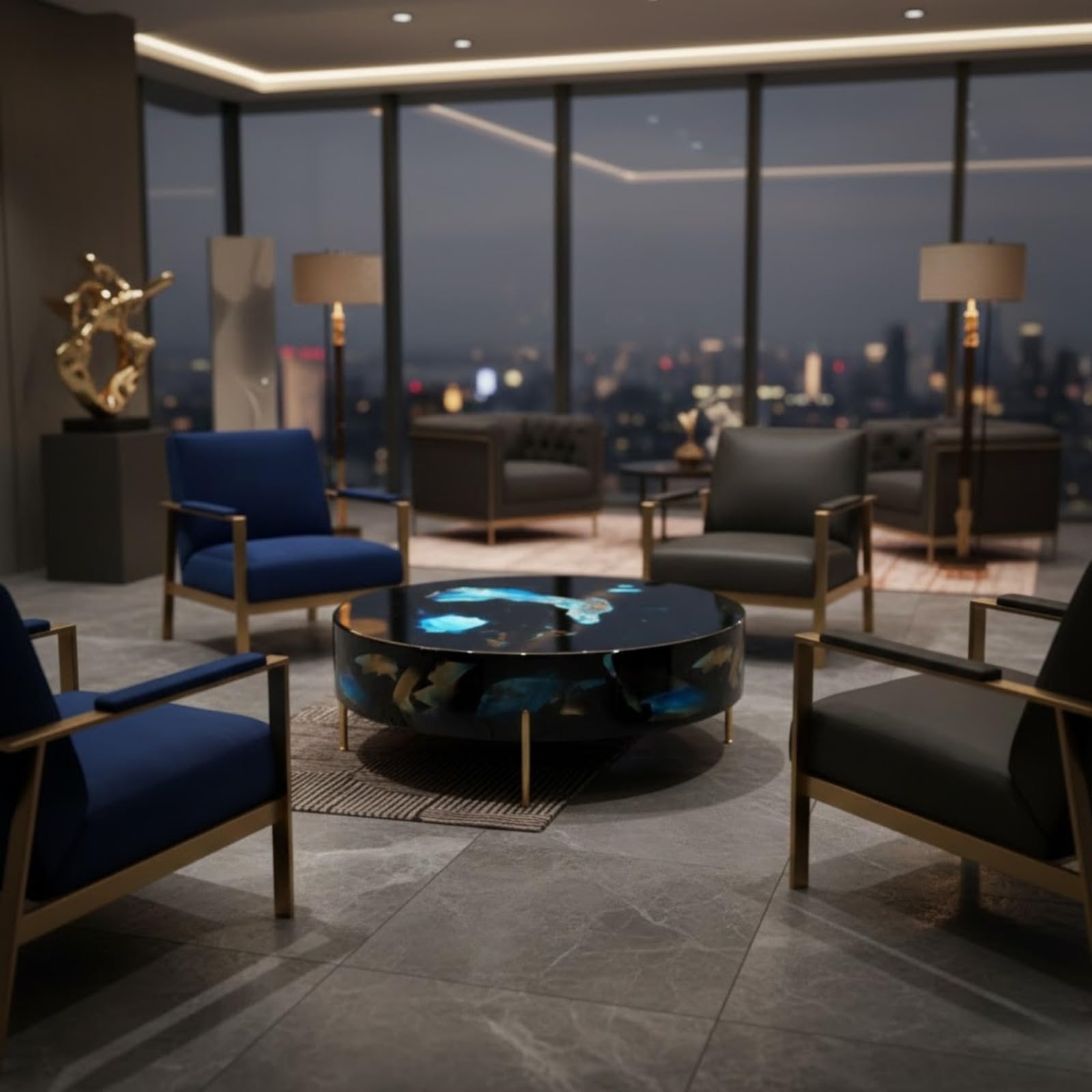 Premium black high gloss epoxy resin center table