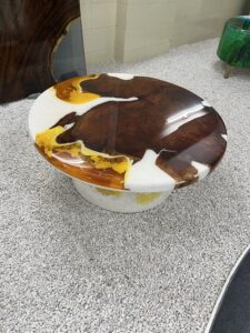 Buy Handmade Round Resin coffee Table with Wood & Amber Swirl 
