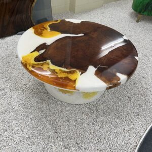 Buy Handmade Round Resin coffee Table with Wood & Amber Swirl