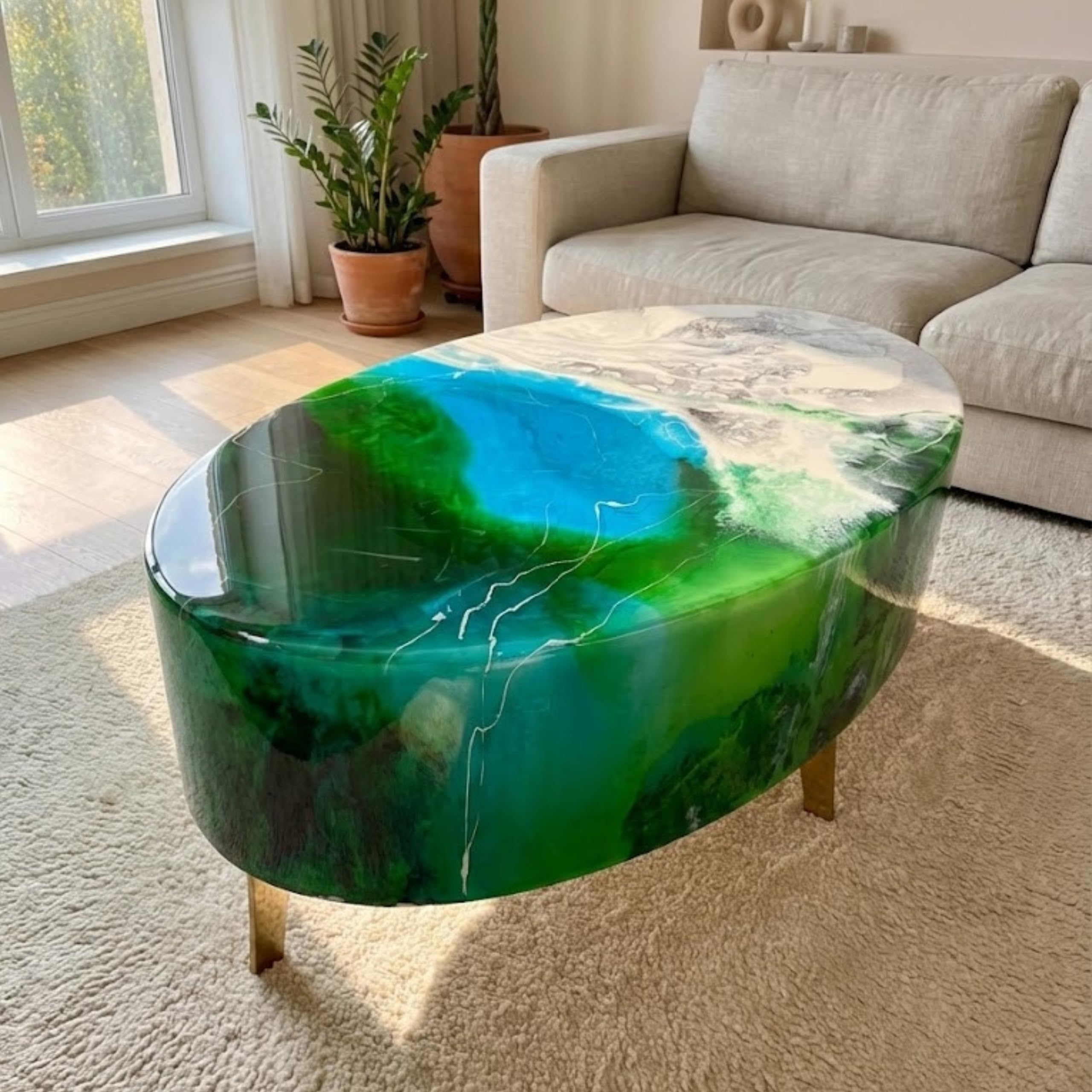 ovel white and marble epoxy resin coffee table