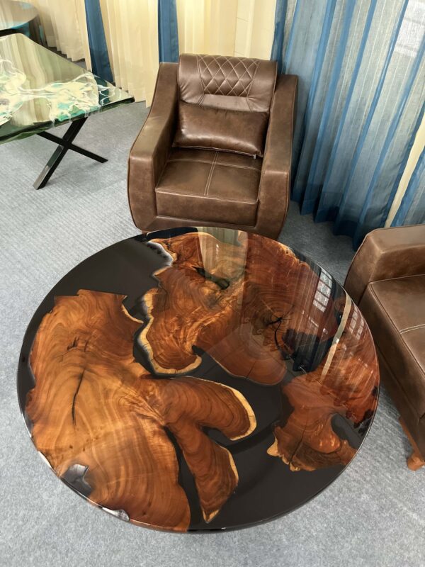 Buy Wooden Black Epoxy Round Resin Center Table | Handmade Epoxy Wooden Table - Image 2