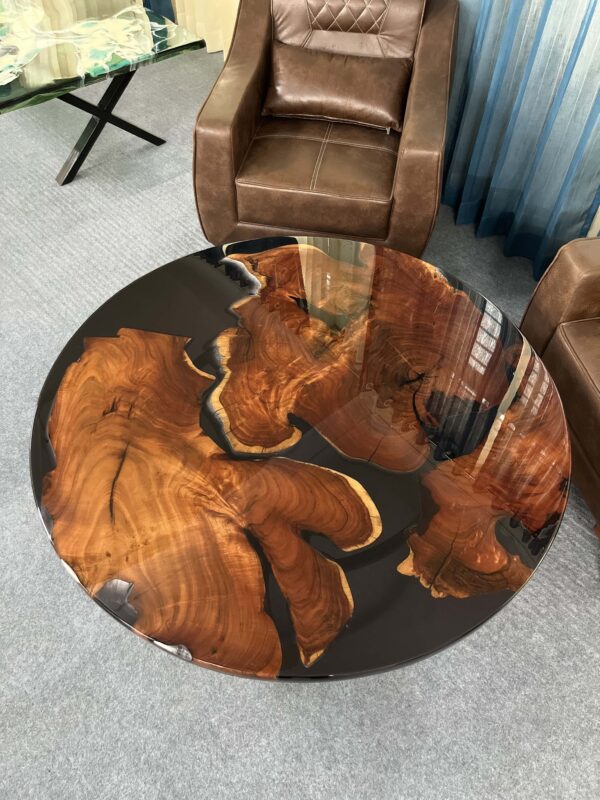 Buy Wooden Black Epoxy Round Resin Center Table | Handmade Epoxy Wooden Table - Image 3