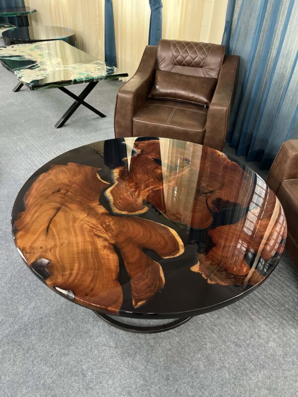 Buy Wooden Black Epoxy Round Resin Center Table | Handmade Epoxy Wooden Table - Image 4