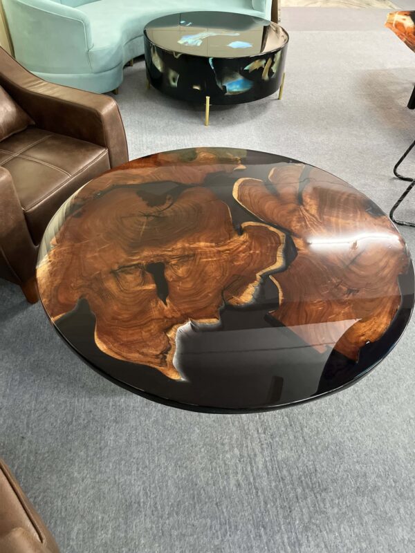 Buy Wooden Black Epoxy Round Resin Center Table | Handmade Epoxy Wooden Table - Image 5