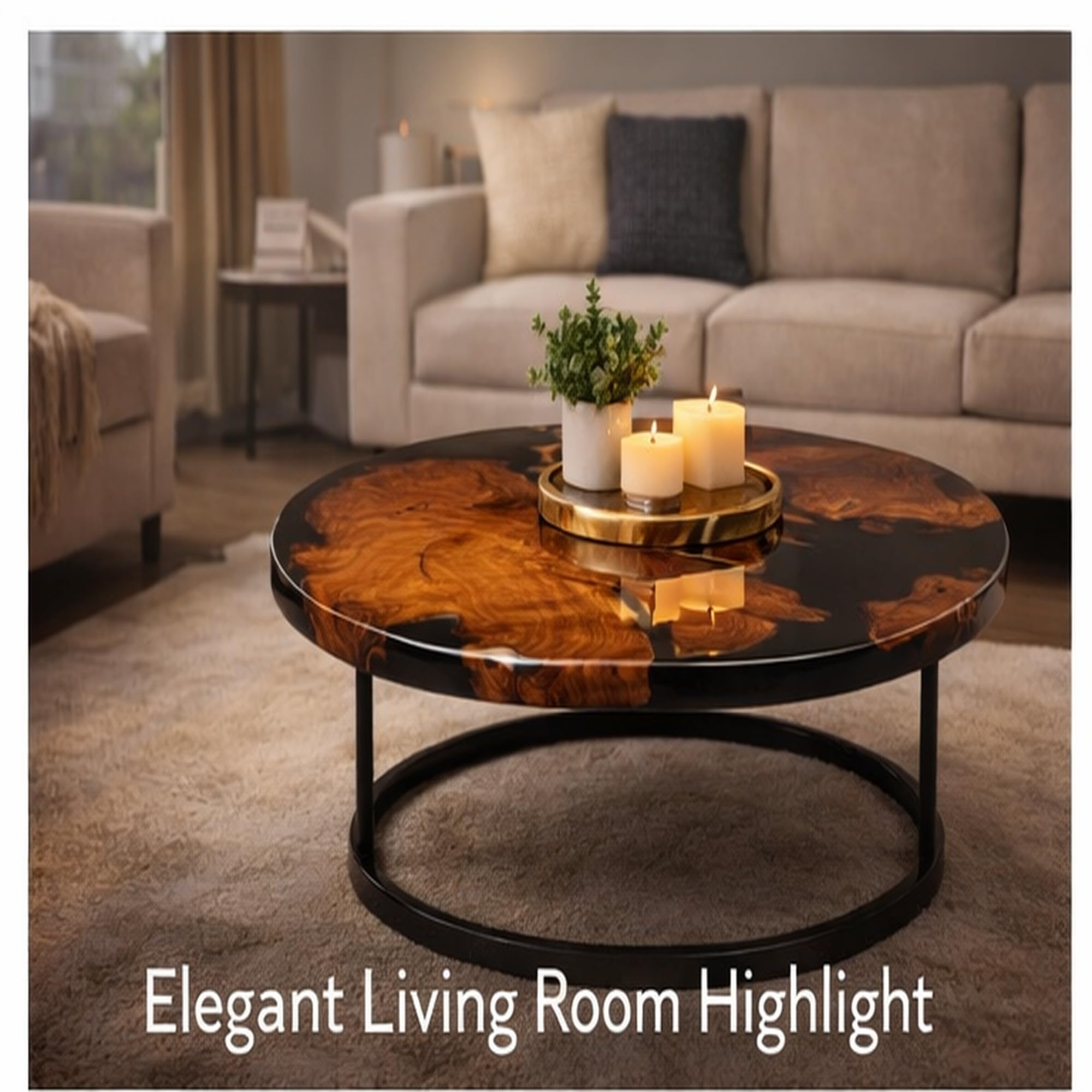 customized live edge wood and resin center table