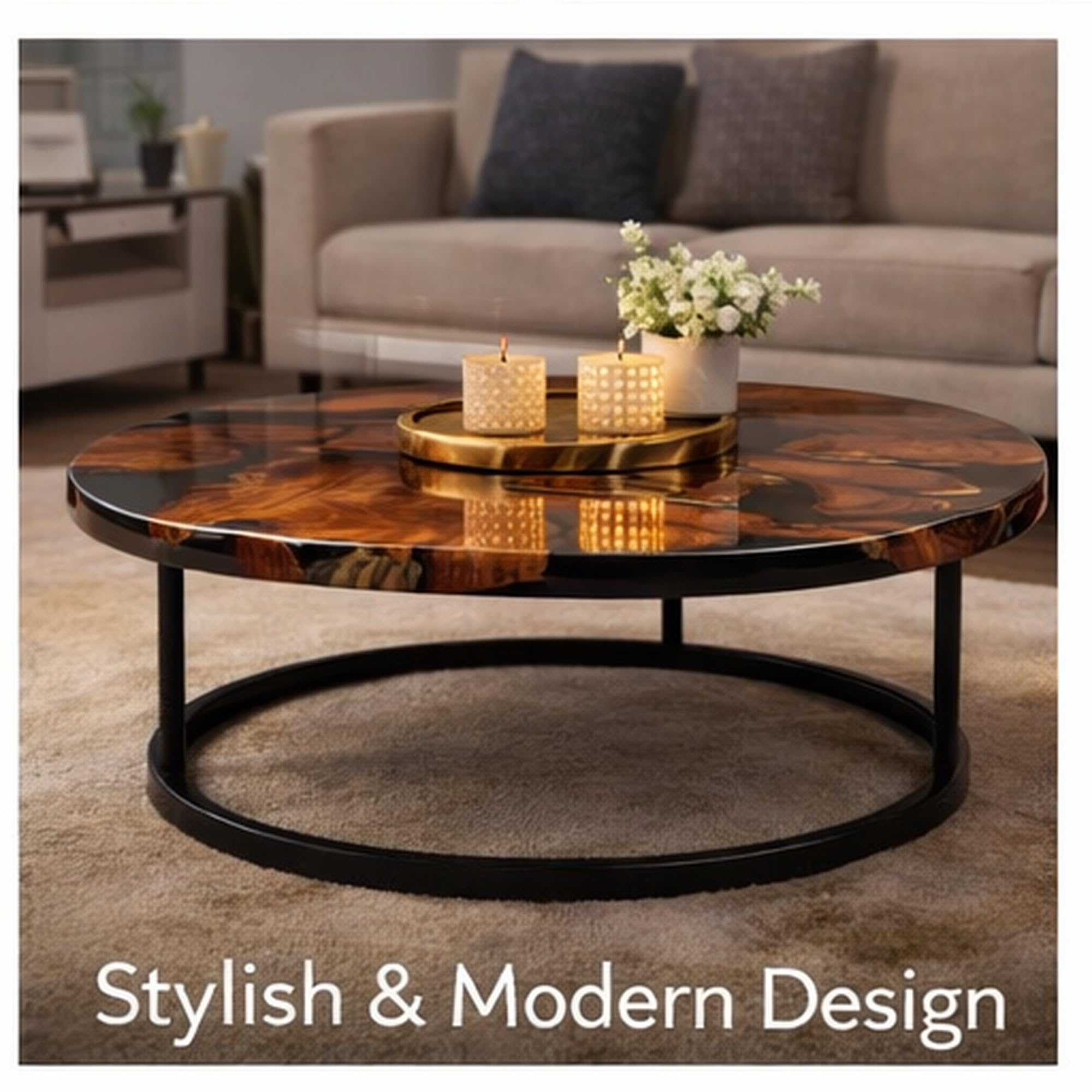 wood and epoxy resin live edge center table