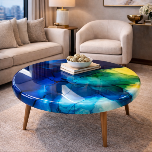 Modern living room with resin coffee table