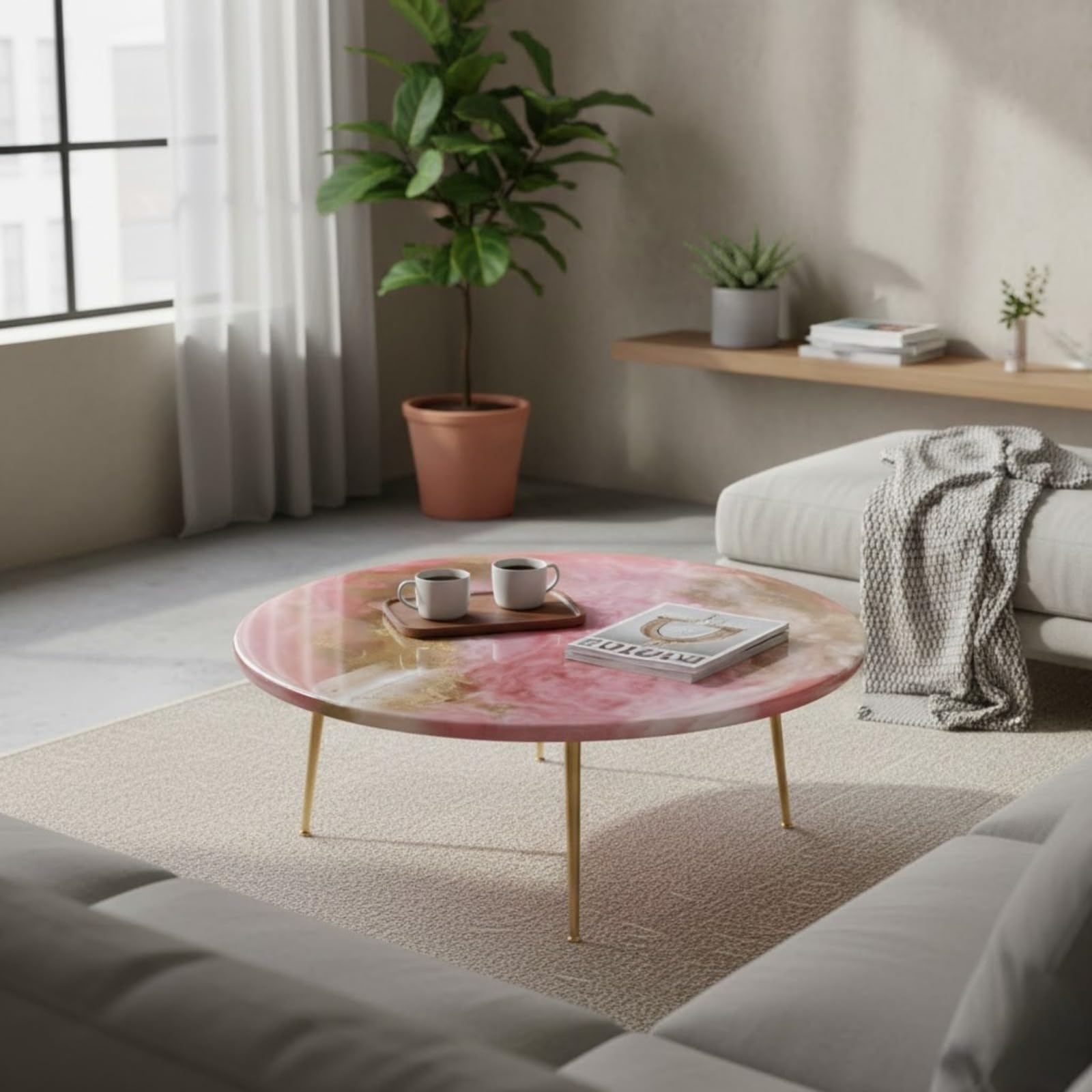 resin pink color coffee table
