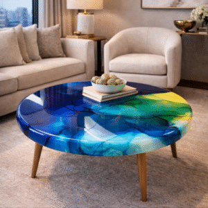 Modern living room with resin coffee table