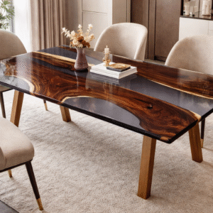 SOLID WOOD LIVEDGE EPOXY RESIN DINING TABLE