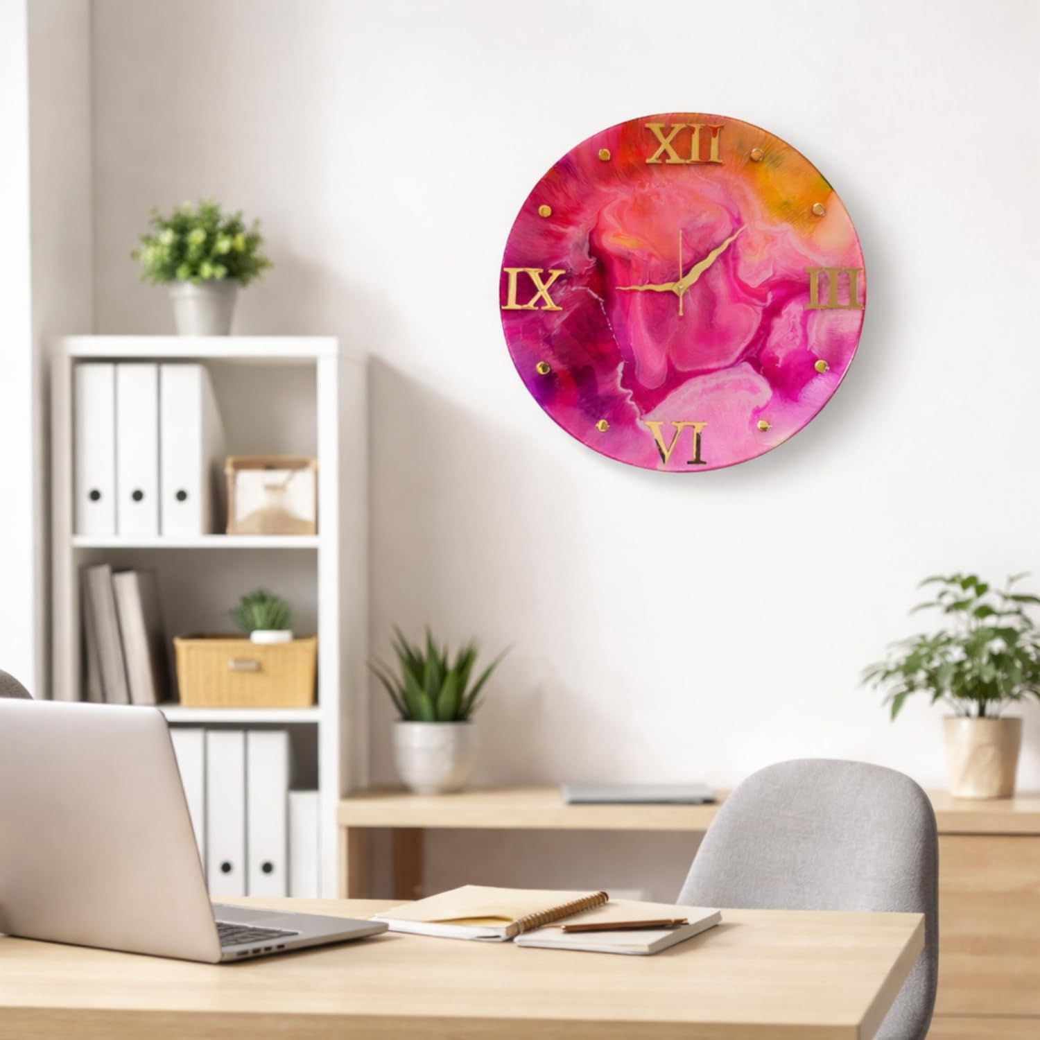 Pink & Gold Abstract Luxury Resin Art Wall Clock| Premium Handmade Decor - Image 6