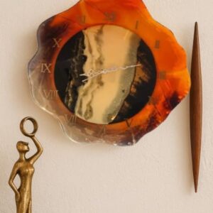 buy resin art wall clock,artistic orange white clock