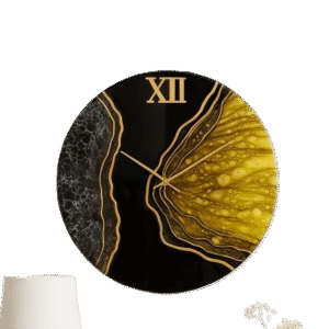 epoxy resin art wall clock yellow and black