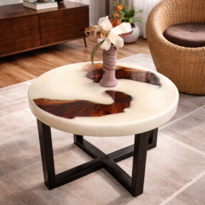 Epoxy Resin Round Marble Wooden Coffee Table