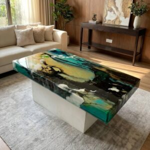 hand made artistic resin ocean blue table top