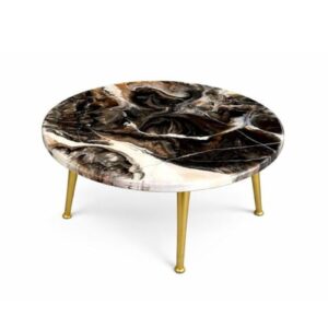 reziwoodContemporary Round Coffee Table Black & White Marble-Style Top with Gold Finish Legs Designe