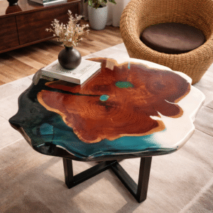 wooden live edge resin coffee table